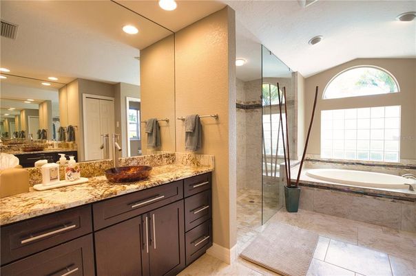 Bathroom, Dual Sink Vanities, Glass Shower, Interior, Recessed Lighting