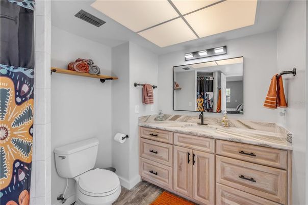 Bathroom, Dual Sink Vanities, Interior, Wood Texture Flooring