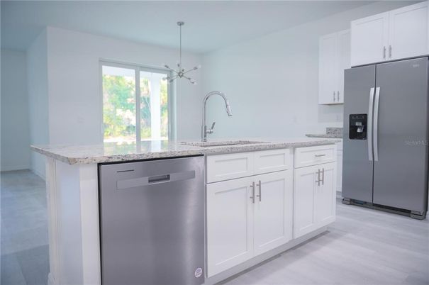 Interior, Kitchen, Pendant Lights, Stainless Steel Appliances, Wood Texture Flooring