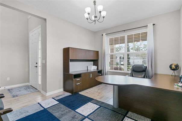 Chandelier, Home Office, Interior, Wood Texture Flooring