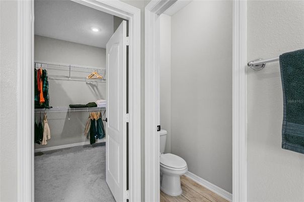 Bathroom, Interior, Recessed Lighting, Walk-in Closets, Wood Texture Flooring