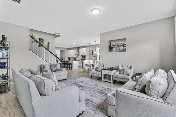 Dining room, Interior, Kitchen, Living room, Pendant Lights, Recessed Lighting, Wood Texture Flooring