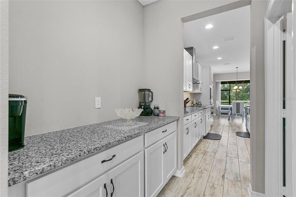 Dining room, Interior, Kitchen, Pendant Lights, Recessed Lighting, Wood Texture Flooring