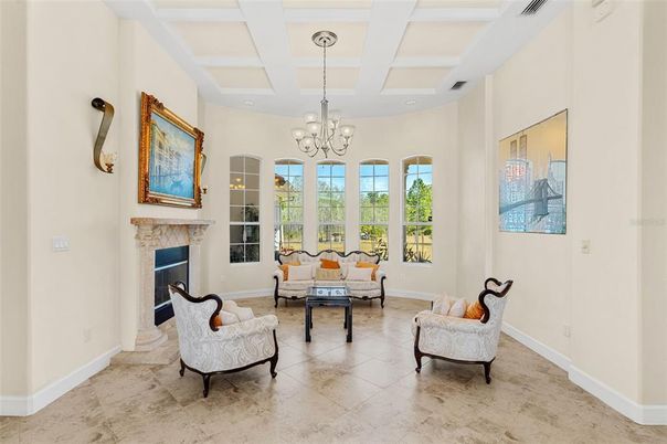 Chandelier, Fireplace, Interior, Living room, Recessed Lighting