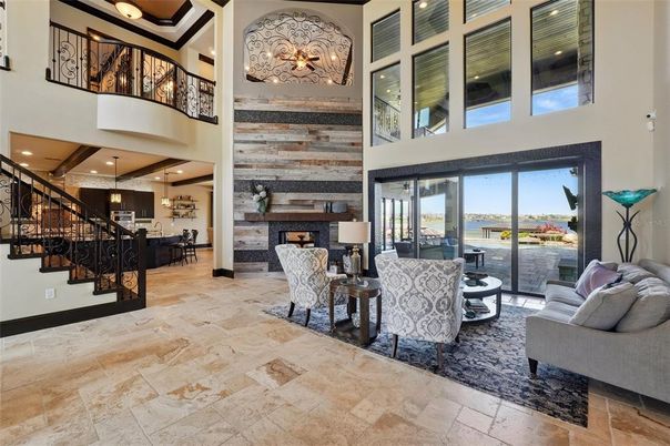 Chandelier, Fireplace, Interior, Living room, Pendant Lights, Recessed Lighting