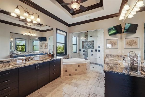 Bathroom, Dual Sink Vanities, Glass Shower, Interior