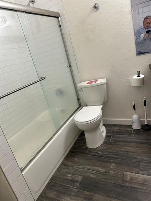 Bathroom, Glass Shower, Interior, Wood Texture Flooring