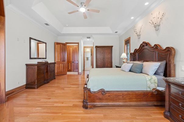 Bedroom, Interior, Recessed Lighting, Wood Texture Flooring