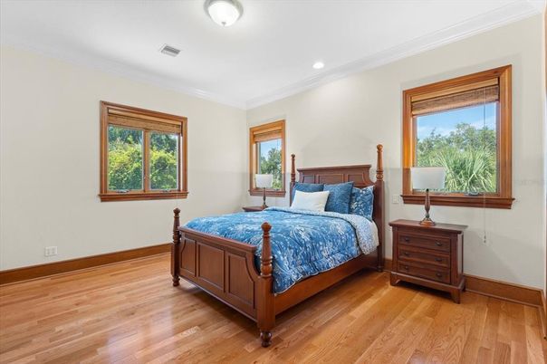 Bedroom, Interior, Recessed Lighting, Wood Texture Flooring