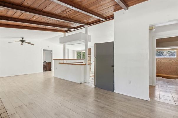 Empty room, Interior, Kitchen, Wooden Beams, Wooden Ceilings, Wood Texture Flooring