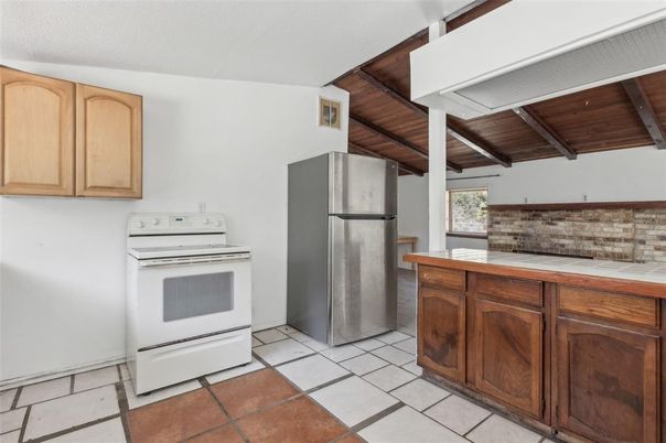 Interior, Kitchen, Tile Countertops, Wooden Beams, Wooden Ceilings