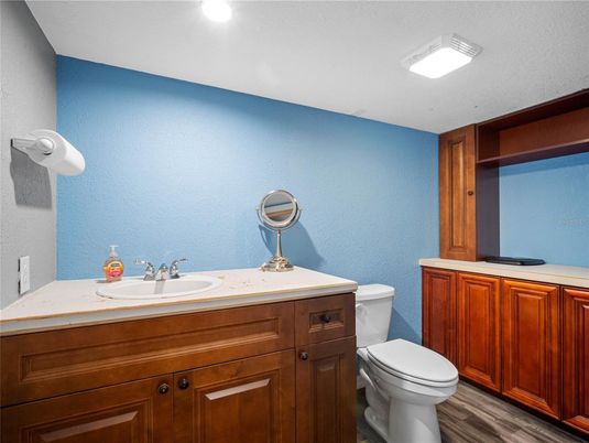 Bathroom, Interior, Recessed Lighting, Wood Texture Flooring