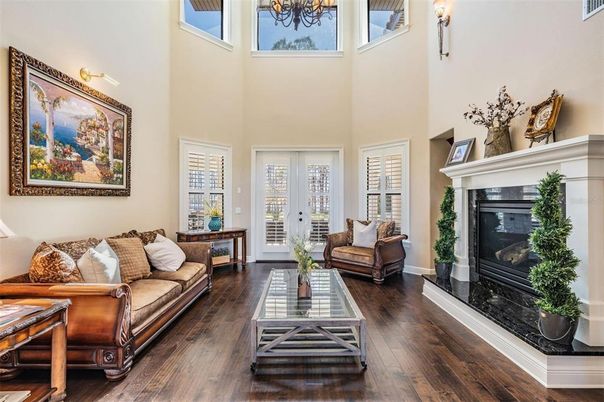 Chandelier, Fireplace, Interior, Living room, Wood Texture Flooring