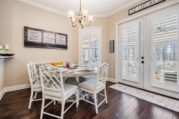 Chandelier, Dining room, Interior, Wood Texture Flooring