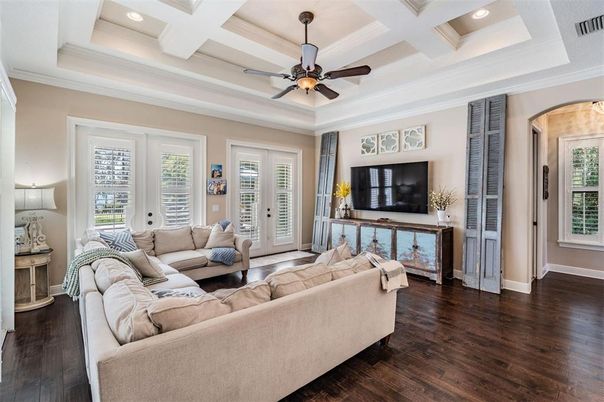 Interior, Living room, Recessed Lighting, Wood Texture Flooring
