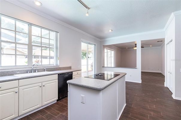 Interior, Kitchen, Recessed Lighting, Wood Texture Flooring
