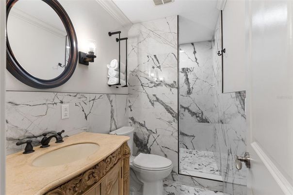 Bathroom, Glass Shower, Interior, Marble, Marble Walls