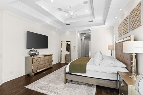 Bedroom, Interior, Recessed Lighting, Wood Texture Flooring