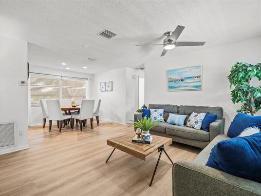 Dining room, Interior, Living room, Recessed Lighting, Wood Texture Flooring