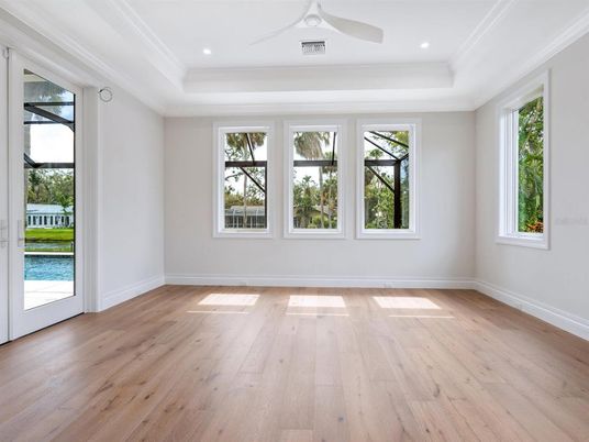 Empty room, Interior, Recessed Lighting, Wood Texture Flooring
