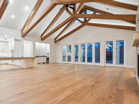 Empty room, Interior, Kitchen, Recessed Lighting, Wooden Beams, Wood Texture Flooring