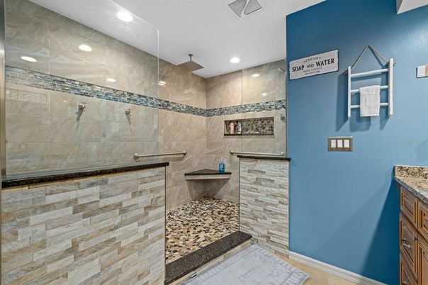 Bathroom, Glass Shower, Interior, Recessed Lighting