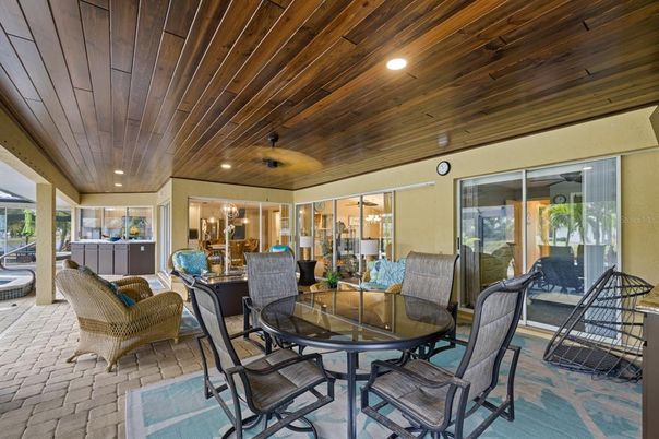 Dining room, Exterior, Interior, Recessed Lighting, Wooden Ceilings