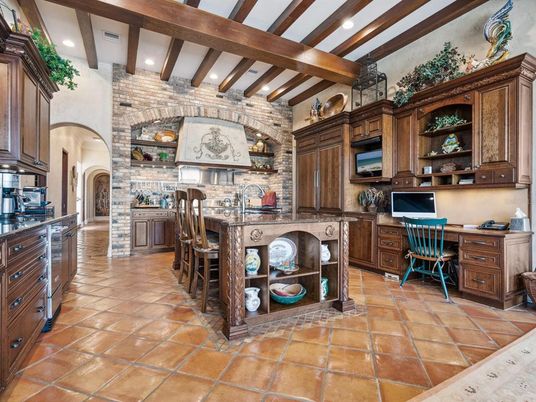 Interior, Kitchen, Recessed Lighting, Stone Walls, Wooden Beams