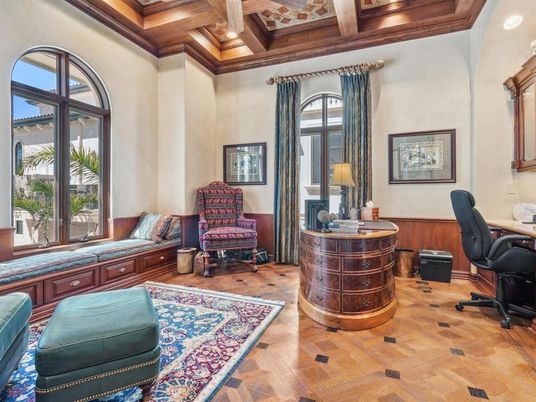 Home Office, Interior, Recessed Lighting, Wooden Beams, Wood Texture Flooring
