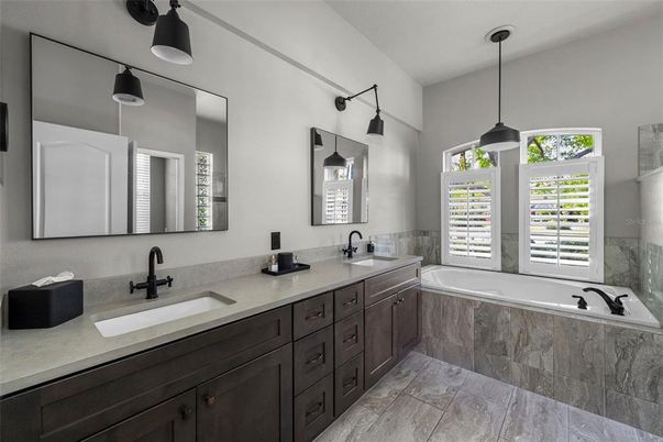 Bathroom, Dual Sink Vanities, Interior, Pendant Lights