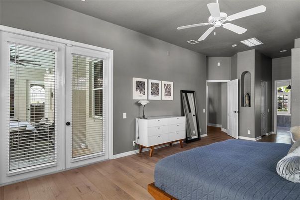 Bedroom, Interior, Recessed Lighting, Wood Texture Flooring