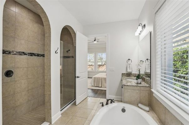 Bathroom, Glass Shower, Interior, Wood Texture Flooring