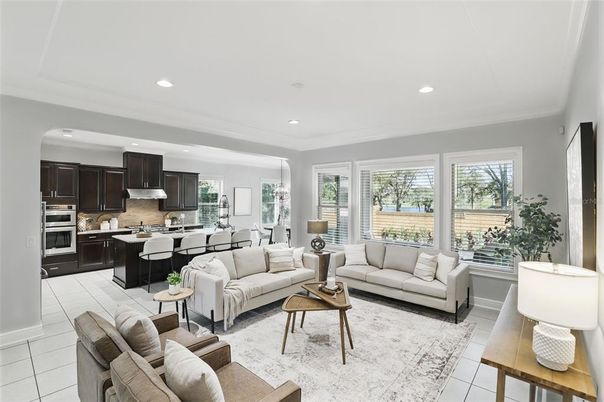 Dining room, Interior, Kitchen, Living room, Recessed Lighting, Stainless Steel Appliances