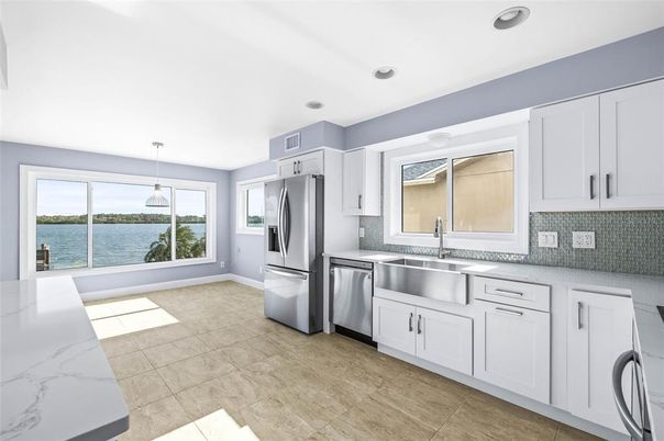 Interior, Kitchen, Pendant Lights, Recessed Lighting, Stainless Steel Appliances, Water