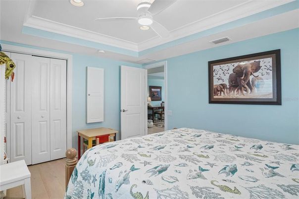 Bedroom, Interior, Recessed Lighting, Wood Texture Flooring