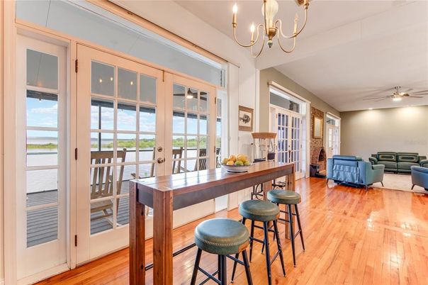 Chandelier, Dining room, Interior, Living room, Recessed Lighting, Wood Texture Flooring