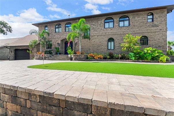 Attached, Backyard, Detached Garage, Exterior, Facade, Brick Facade, French Provincial