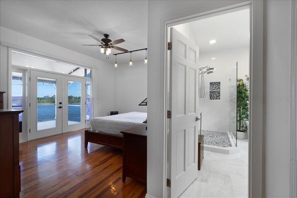 Bedroom, Interior, Marble, Recessed Lighting, Wood Texture Flooring