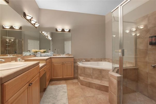 Bathroom, Dual Sink Vanities, Glass Shower, Interior, Tile Countertops
