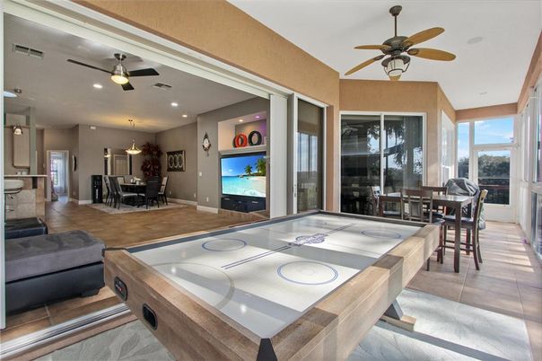 Dining room, Game Room, Interior, Pendant Lights, Recessed Lighting