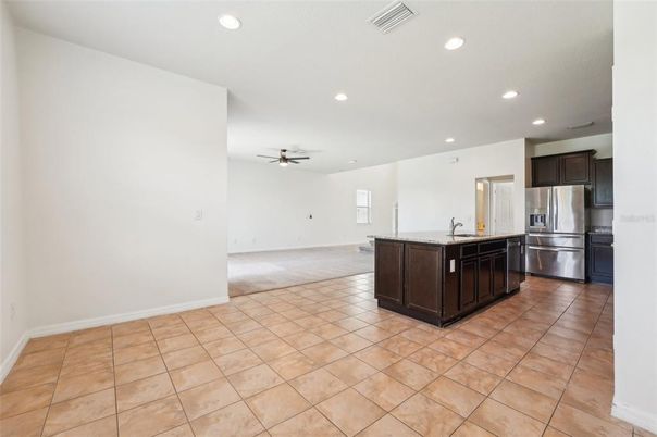 Empty room, Interior, Kitchen, Recessed Lighting, Stainless Steel Appliances