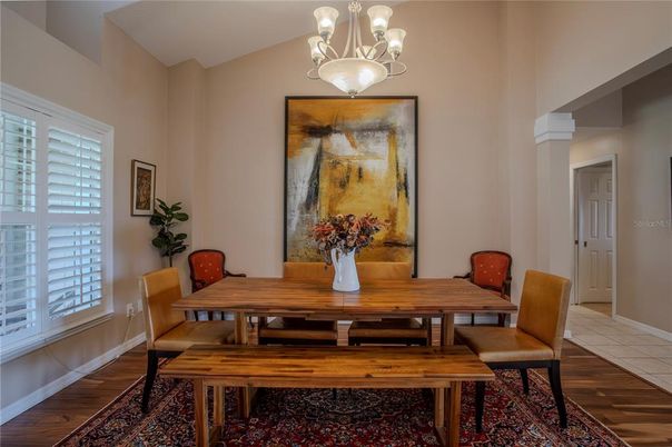 Chandelier, Dining room, Interior, Wood Texture Flooring