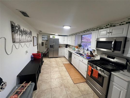 Interior, Kitchen, Stainless Steel Appliances, Wood Texture Flooring
