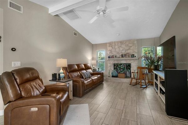 Fireplace, Interior, Living room, Stone Walls, Wood Texture Flooring