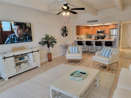Interior, Kitchen, Living room, Stainless Steel Appliances, Wood Texture Flooring