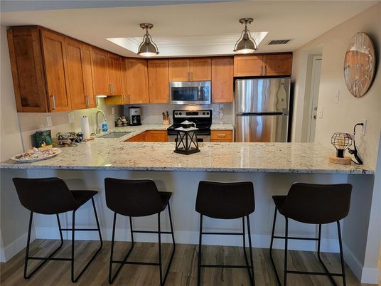 Interior, Kitchen, Stainless Steel Appliances, Wood Texture Flooring
