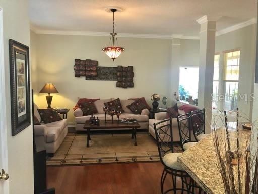 Interior, Living room, Pendant Lights, Wood Texture Flooring