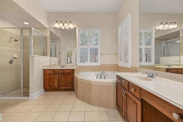 Bathroom, Dual Sink Vanities, Glass Shower, Interior, Recessed Lighting