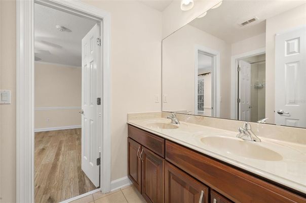 Bathroom, Dual Sink Vanities, Interior, Wood Texture Flooring