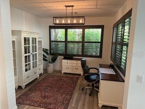 Home Office, Interior, Pendant Lights, Wood Texture Flooring
